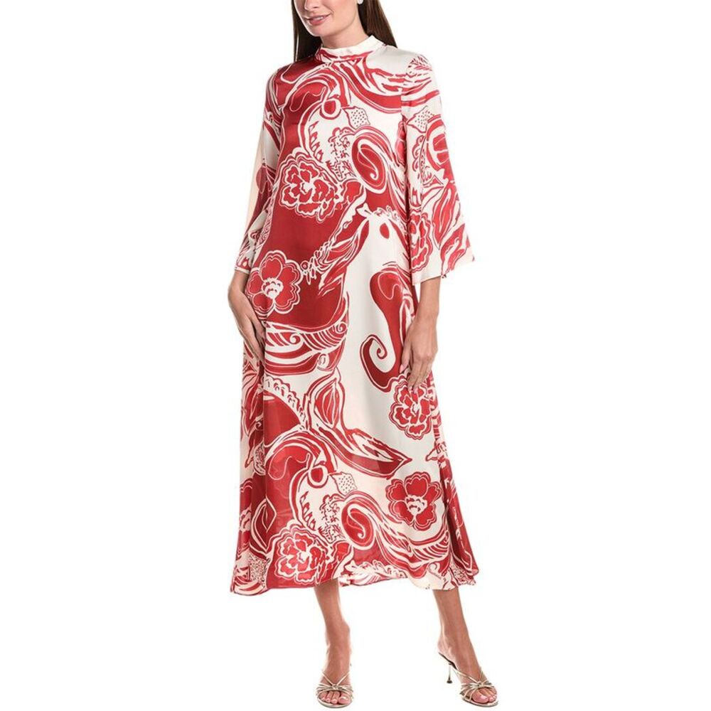 Teri Jon By Rickie Freeman Womens Twill Paisly Print Midi Dress, Red